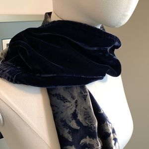 Navy and silver velvet scarf